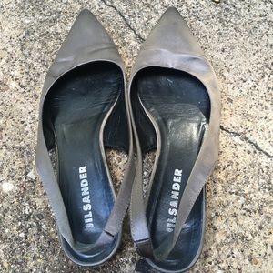 Jil Sander Grey Satin Slingback Shoes
